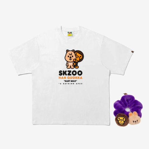 BAPE X Stray Kids [ HAN QUOKKA BABY MILO TEE M (HAN) + SCRUNCHIES (PURPLE) ]