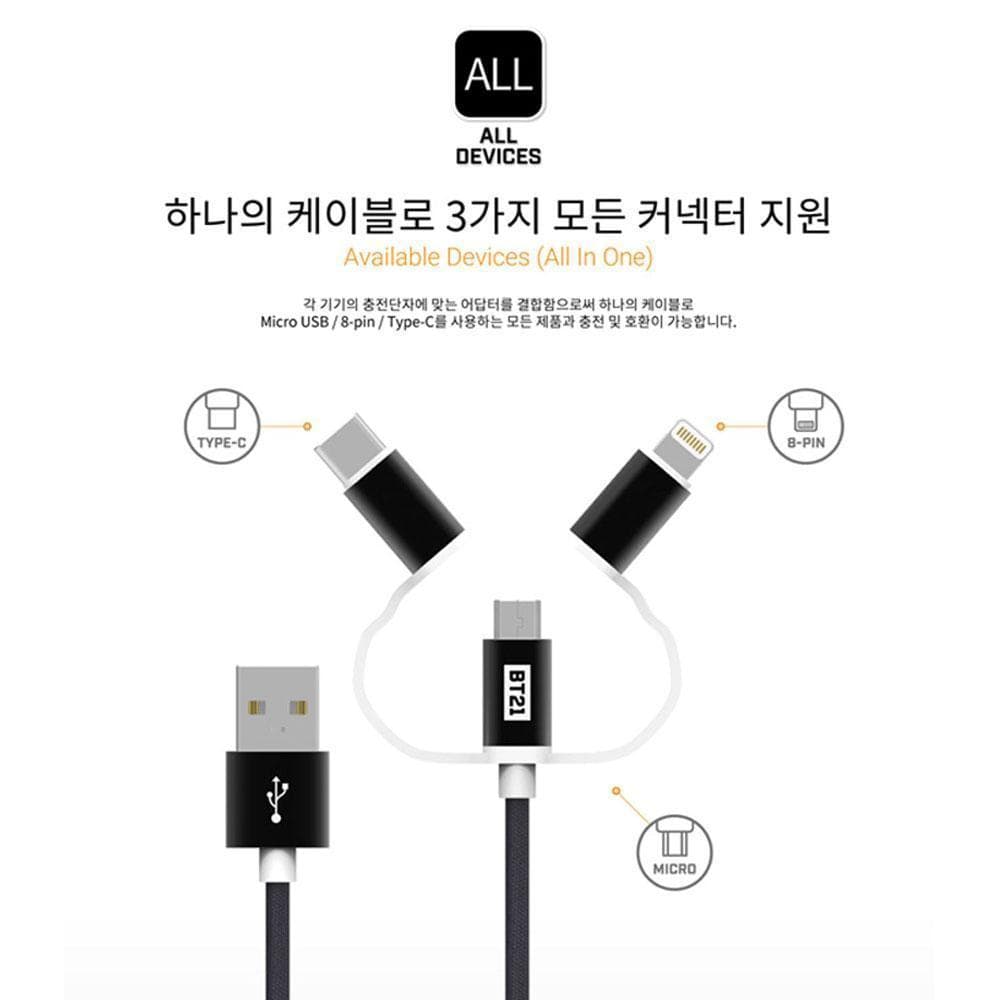 MUSIC PLAZA Goods TATA BT21 CHARACTER STRAP [ 3 in 1 ] CABLE